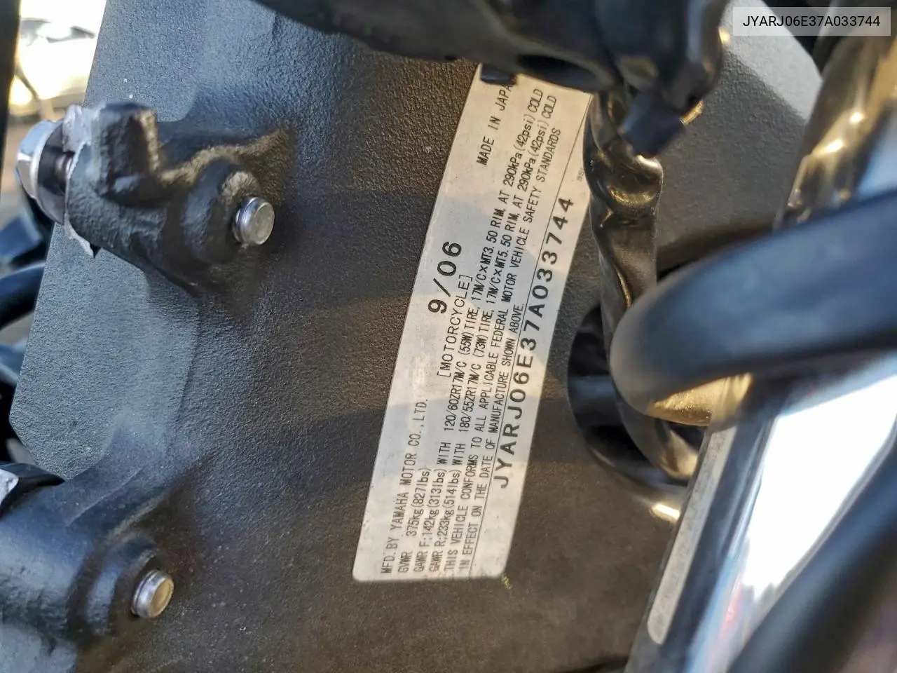 2007 Yamaha Yzfr6 S VIN: JYARJ06E37A033744 Lot: 97999825