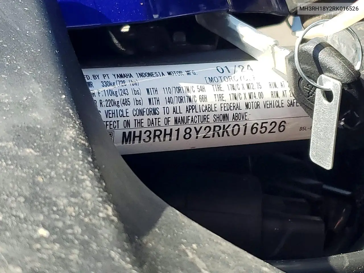 2024 Yamaha Yzfr3 A VIN: MH3RH18Y2RK016526 Lot: 51340446