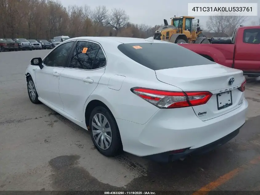 4T1C31AK0LU533761 2020 Toyota Camry Le Hybrid