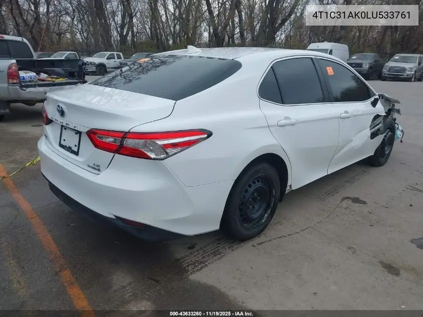 4T1C31AK0LU533761 2020 Toyota Camry Le Hybrid
