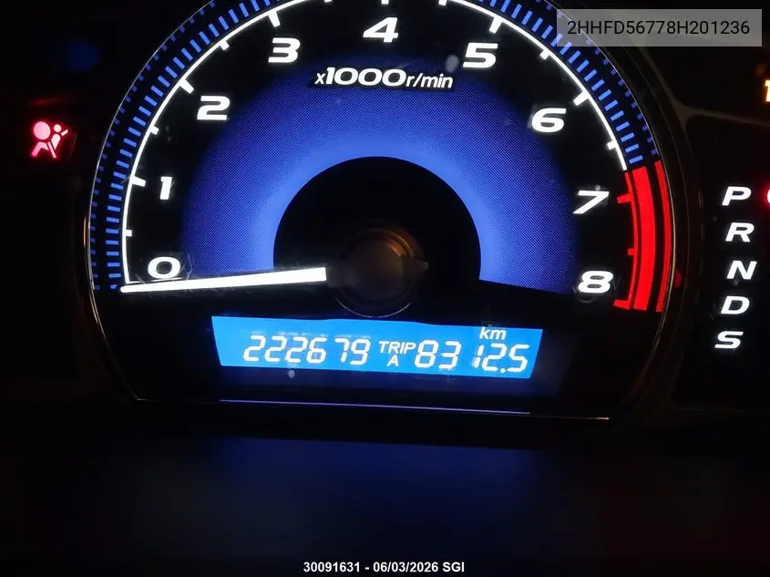 2008 Acura Csx Technology VIN: 2HHFD56778H201236 Lot: 30091631