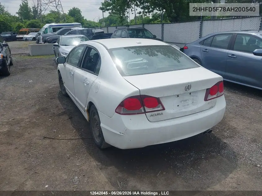 2010 Acura Csx Technology VIN: 2HHFD5F78AH200540 Lot: 12642045