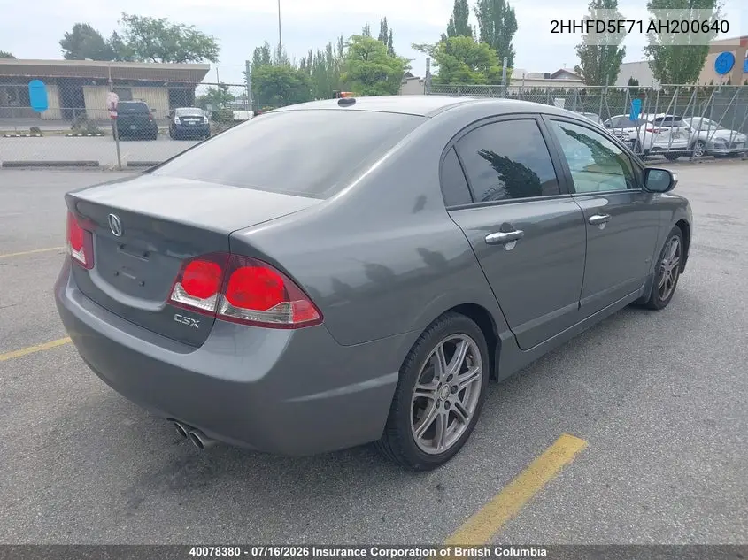 2010 Acura Csx VIN: 2HHFD5F71AH200640 Lot: 40078380