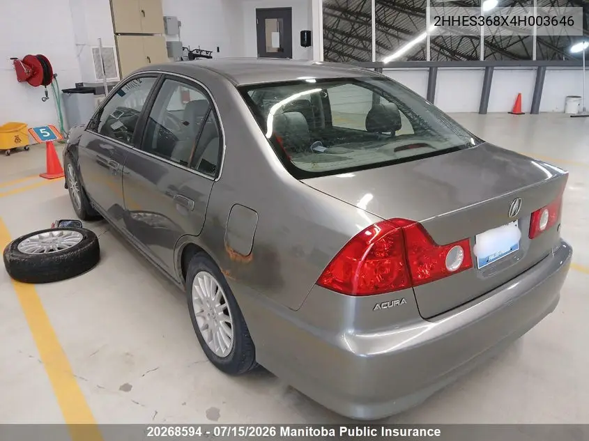 2004 Acura 1.7El VIN: 2HHES368X4H003646 Lot: 20268594
