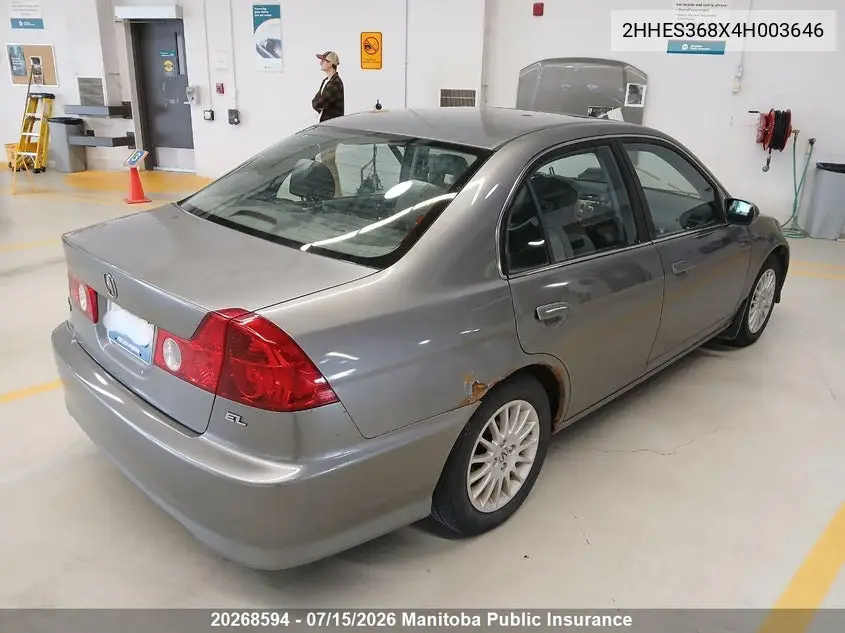 2004 Acura 1.7El VIN: 2HHES368X4H003646 Lot: 20268594