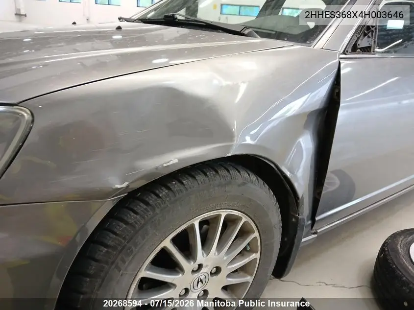2004 Acura 1.7El VIN: 2HHES368X4H003646 Lot: 20268594
