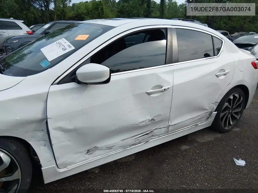 2016 Acura Ilx Premium A-Spec Packages/Technology Plus A-Spec Packages VIN: 19UDE2F87GA003074 Lot: 45592748