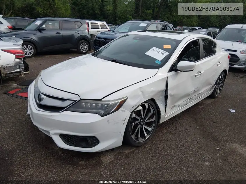 2016 Acura Ilx Premium A-Spec Packages/Technology Plus A-Spec Packages VIN: 19UDE2F87GA003074 Lot: 45592748