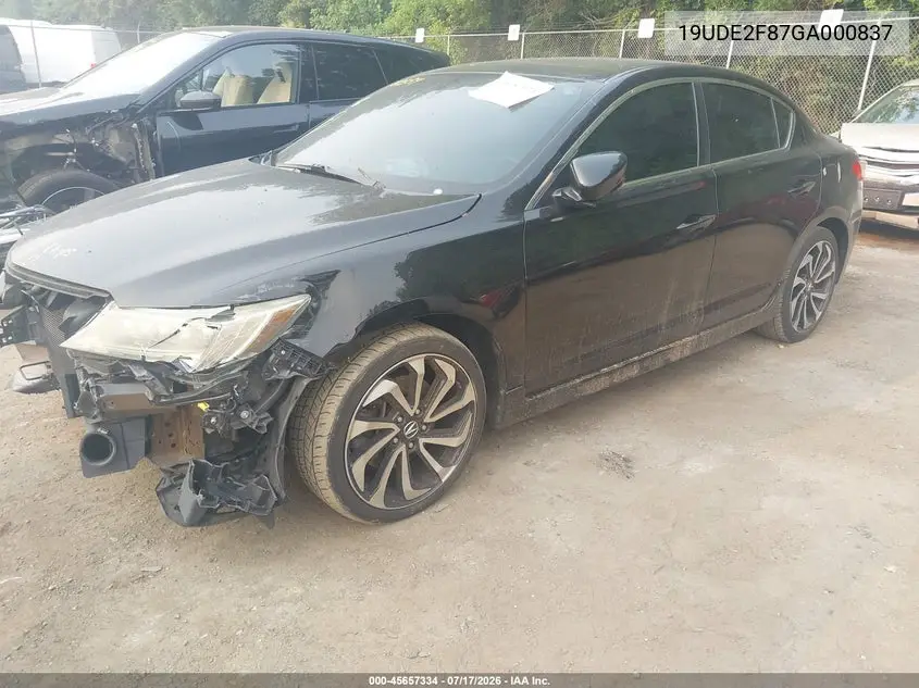 2016 Acura Ilx Premium A-Spec Packages/Technology Plus A-Spec Packages VIN: 19UDE2F87GA000837 Lot: 45657334