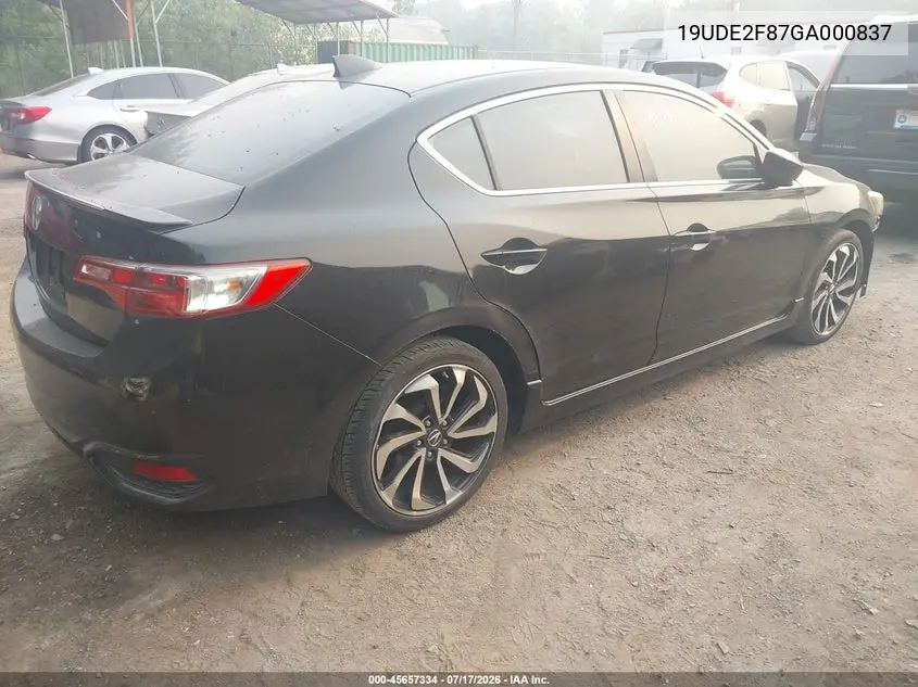 2016 Acura Ilx Premium A-Spec Packages/Technology Plus A-Spec Packages VIN: 19UDE2F87GA000837 Lot: 45657334