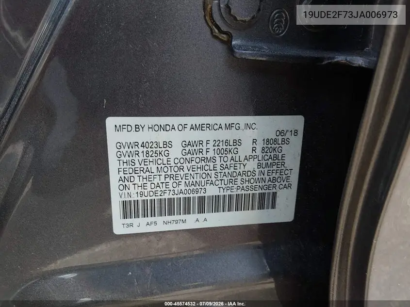 2018 Acura Ilx Premium Package/Technology Plus Package VIN: 19UDE2F73JA006973 Lot: 45574532