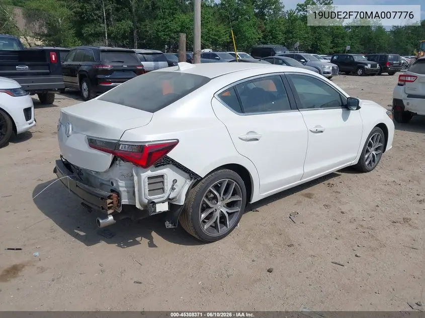 2021 Acura Ilx Premium Package/Technology Package VIN: 19UDE2F70MA007776 Lot: 45308371