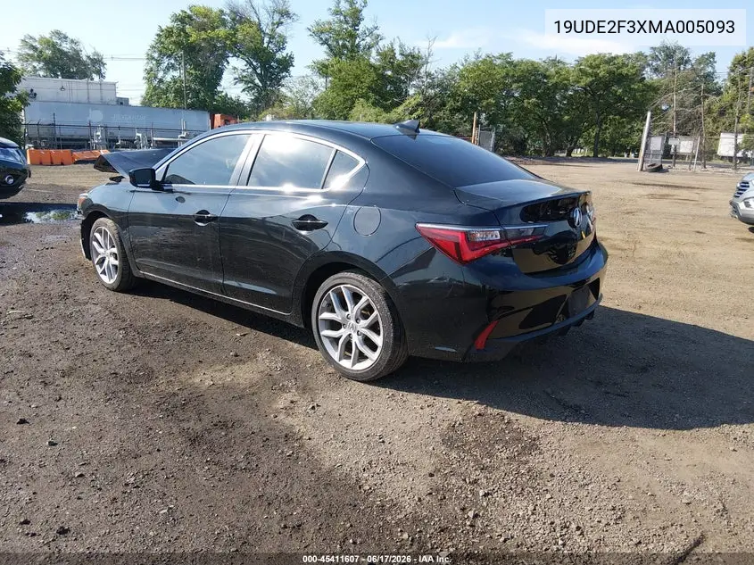 2021 Acura Ilx Standard VIN: 19UDE2F3XMA005093 Lot: 45411607