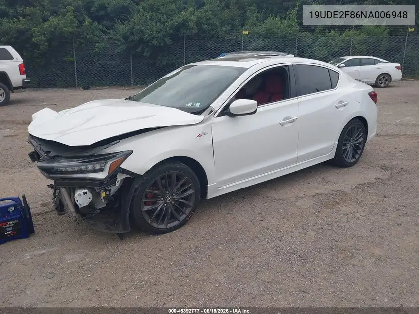 2022 Acura Ilx Premium A-Spec Packages/Technology A-Spec Packages VIN: 19UDE2F86NA006948 Lot: 45392777
