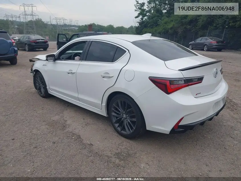 2022 Acura Ilx Premium A-Spec Packages/Technology A-Spec Packages VIN: 19UDE2F86NA006948 Lot: 45392777