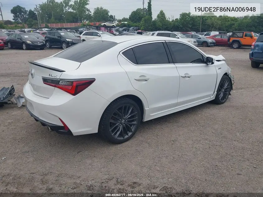 2022 Acura Ilx Premium A-Spec Packages/Technology A-Spec Packages VIN: 19UDE2F86NA006948 Lot: 45392777