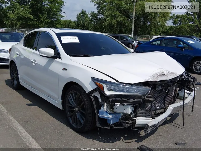 2022 Acura Ilx Premium A-Spec Packages/Technology A-Spec Packages VIN: 19UDE2F87NA007221 Lot: 45572268