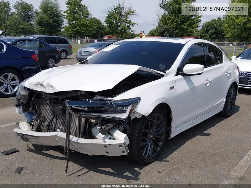 2022 Acura Ilx Premium A-Spec Packages/Technology A-Spec Packages VIN: 19UDE2F87NA007221 Lot: 45572268