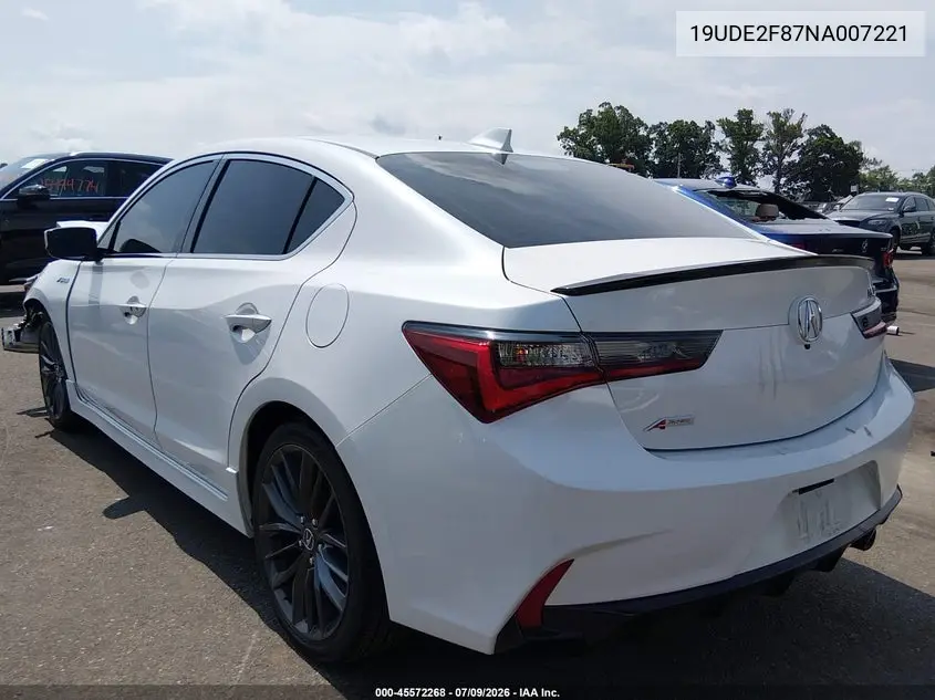 2022 Acura Ilx Premium A-Spec Packages/Technology A-Spec Packages VIN: 19UDE2F87NA007221 Lot: 45572268