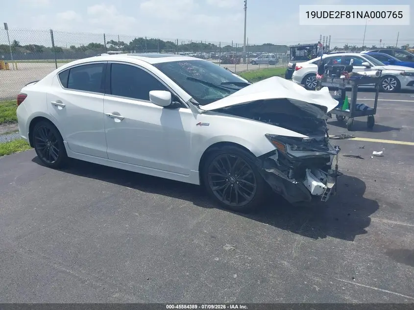 2022 Acura Ilx Premium A-Spec Packages/Technology A-Spec Packages VIN: 19UDE2F81NA000765 Lot: 45584389
