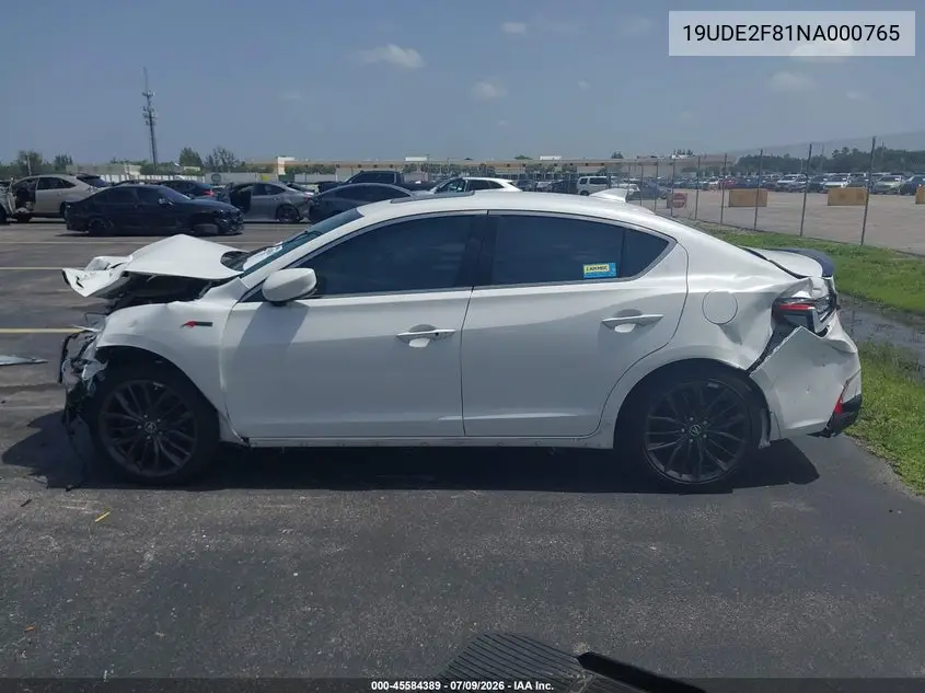 2022 Acura Ilx Premium A-Spec Packages/Technology A-Spec Packages VIN: 19UDE2F81NA000765 Lot: 45584389
