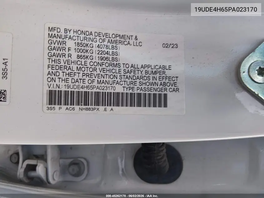2023 Acura Integra A-Spec Technology VIN: 19UDE4H65PA023170 Lot: 45262178