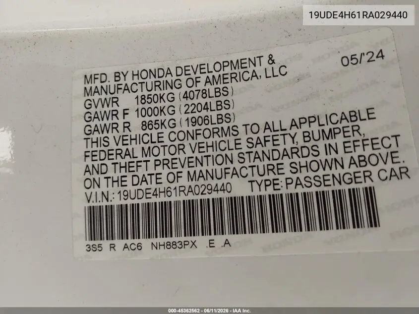 2024 Acura Integra A-Spec Technology VIN: 19UDE4H61RA029440 Lot: 45362562