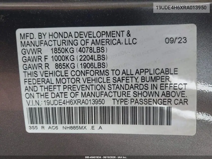 2024 Acura Integra A-Spec Technology VIN: 19UDE4H6XRA013950 Lot: 45401634