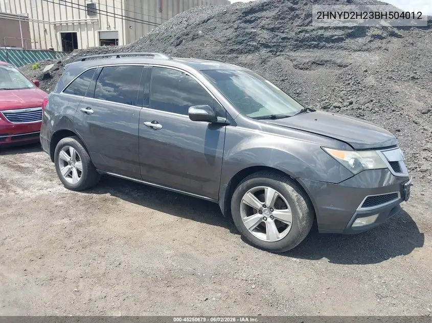 2011 Acura Mdx VIN: 2HNYD2H23BH504012 Lot: 45250679