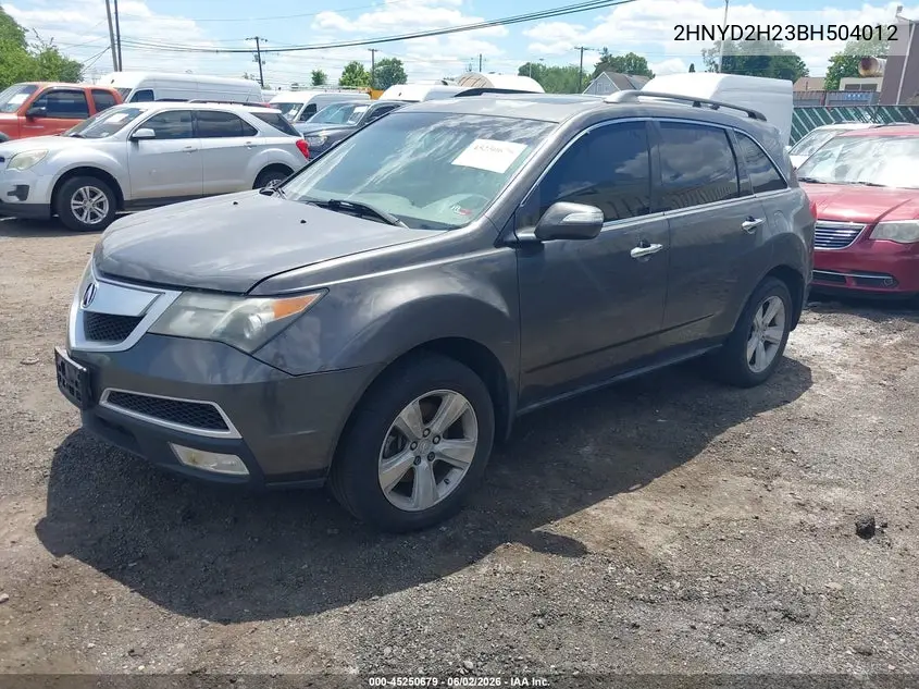 2011 Acura Mdx VIN: 2HNYD2H23BH504012 Lot: 45250679