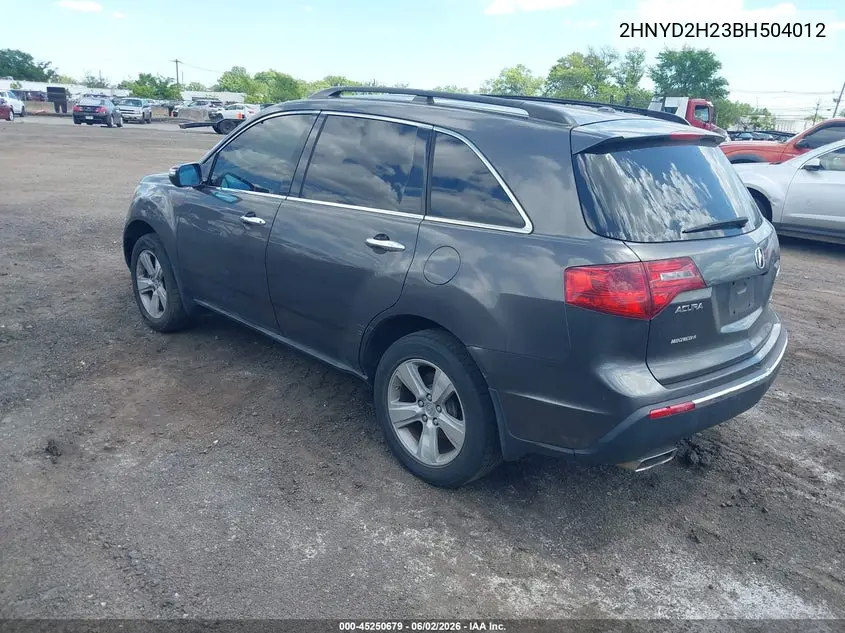 2011 Acura Mdx VIN: 2HNYD2H23BH504012 Lot: 45250679