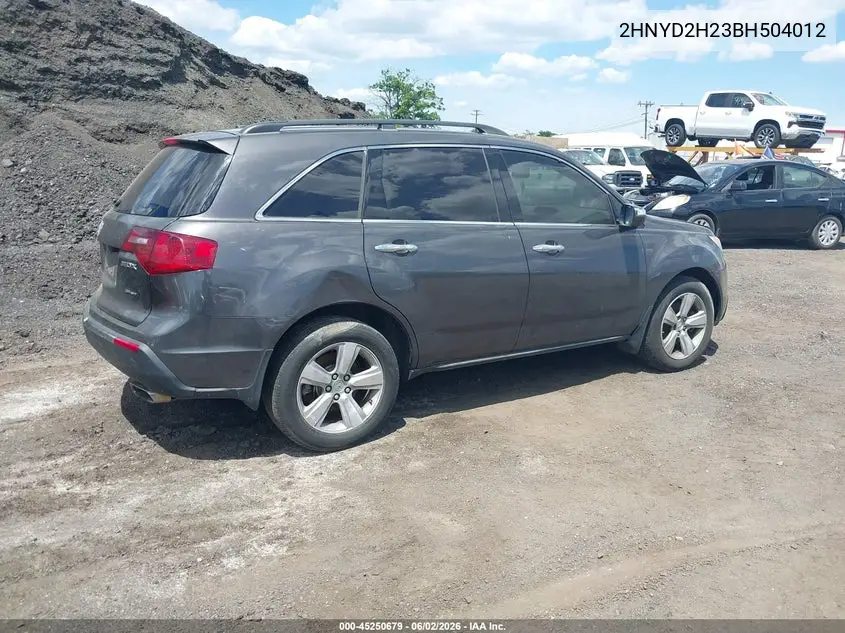 2011 Acura Mdx VIN: 2HNYD2H23BH504012 Lot: 45250679