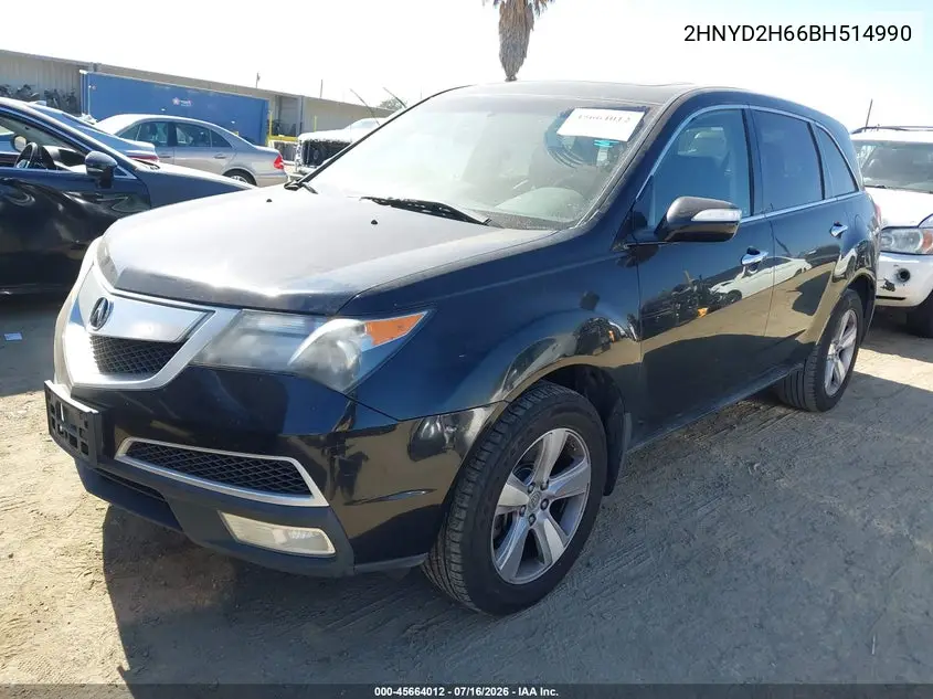 2011 Acura Mdx Technology Package VIN: 2HNYD2H66BH514990 Lot: 45664012