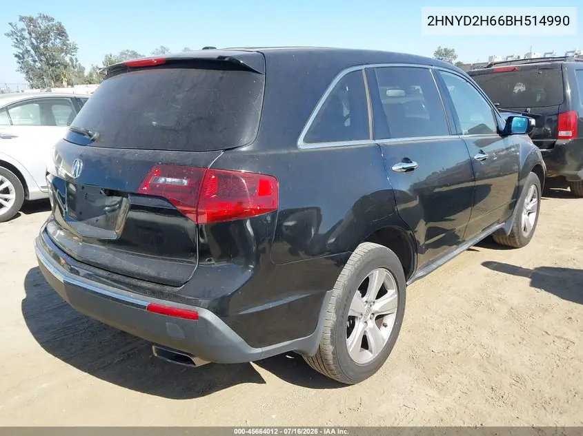 2011 Acura Mdx Technology Package VIN: 2HNYD2H66BH514990 Lot: 45664012