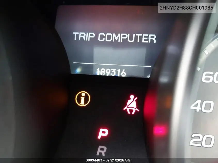 2012 Acura Mdx Advance VIN: 2HNYD2H88CH001985 Lot: 30094483