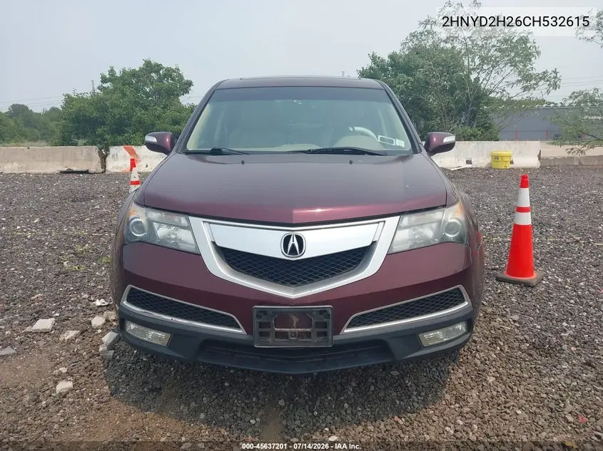 2012 Acura Mdx VIN: 2HNYD2H26CH532615 Lot: 45637201