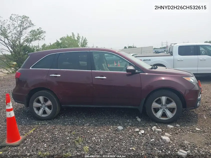 2012 Acura Mdx VIN: 2HNYD2H26CH532615 Lot: 45637201