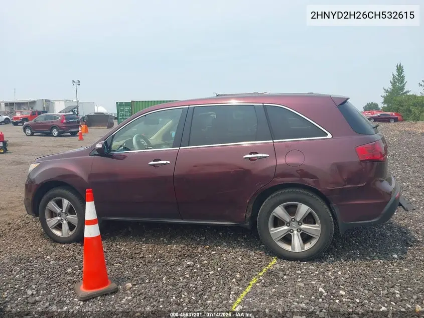 2012 Acura Mdx VIN: 2HNYD2H26CH532615 Lot: 45637201