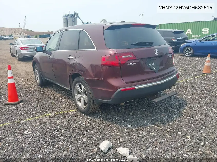2012 Acura Mdx VIN: 2HNYD2H26CH532615 Lot: 45637201