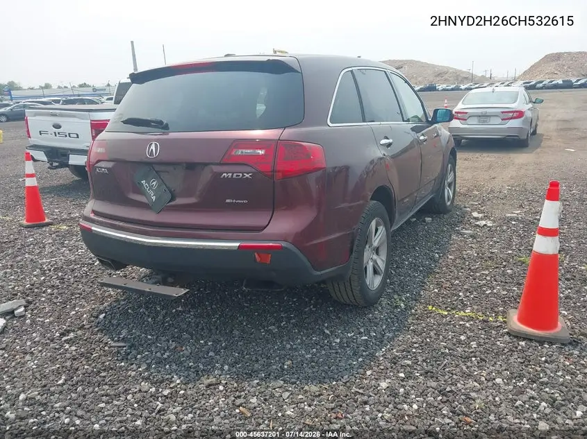2012 Acura Mdx VIN: 2HNYD2H26CH532615 Lot: 45637201