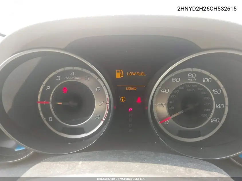 2012 Acura Mdx VIN: 2HNYD2H26CH532615 Lot: 45637201