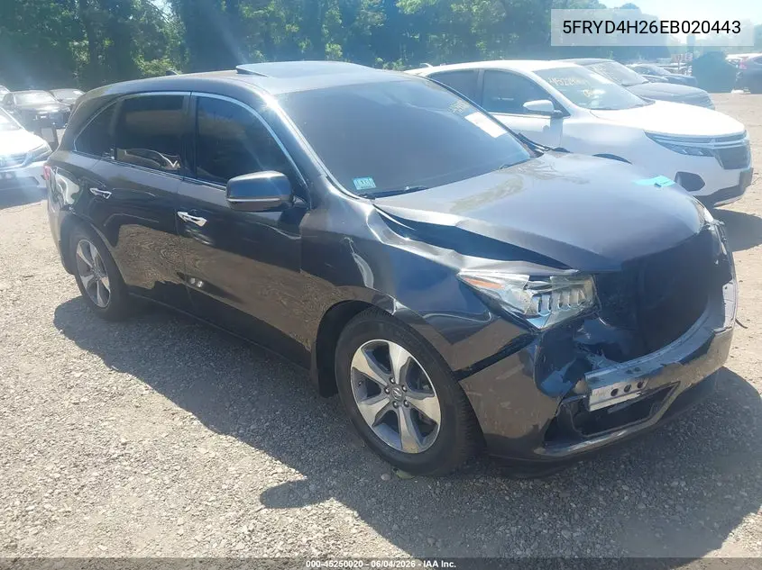 2014 Acura Mdx VIN: 5FRYD4H26EB020443 Lot: 45250020