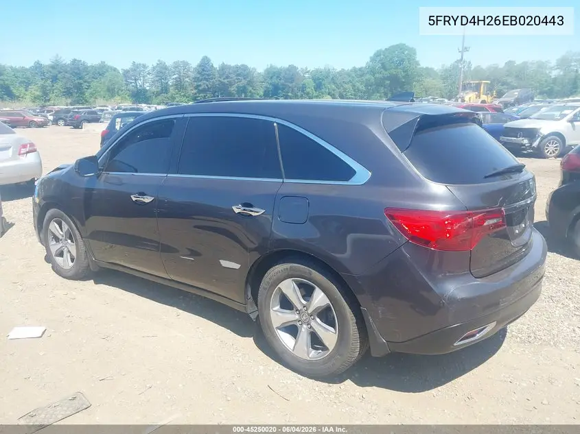 2014 Acura Mdx VIN: 5FRYD4H26EB020443 Lot: 45250020