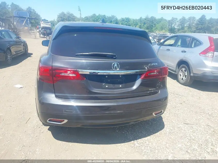 2014 Acura Mdx VIN: 5FRYD4H26EB020443 Lot: 45250020