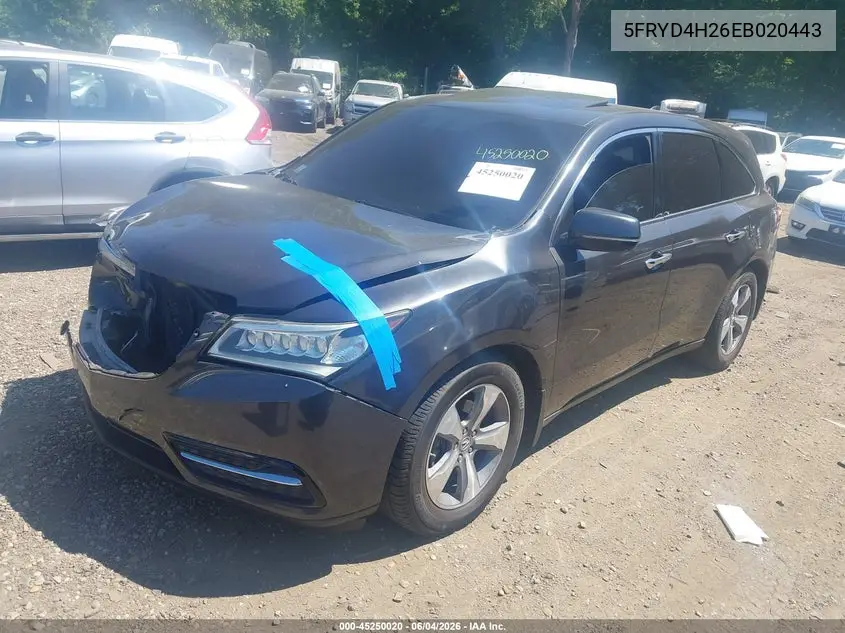 2014 Acura Mdx VIN: 5FRYD4H26EB020443 Lot: 45250020