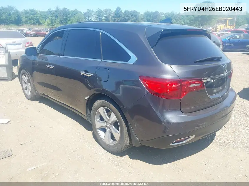 2014 Acura Mdx VIN: 5FRYD4H26EB020443 Lot: 45250020