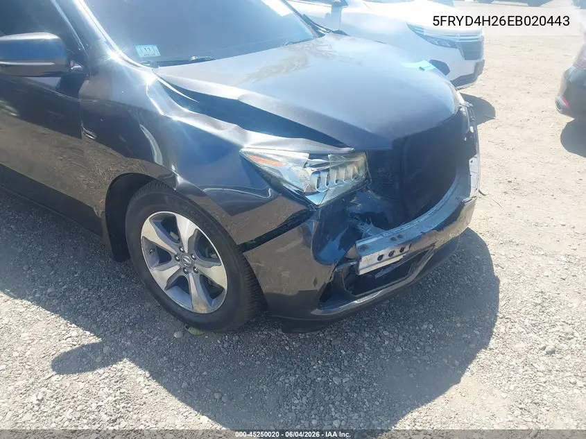 2014 Acura Mdx VIN: 5FRYD4H26EB020443 Lot: 45250020