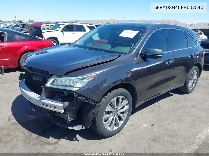 2014 Acura Mdx Technology Package VIN: 5FRYD3H40EB007540 Lot: 45329569
