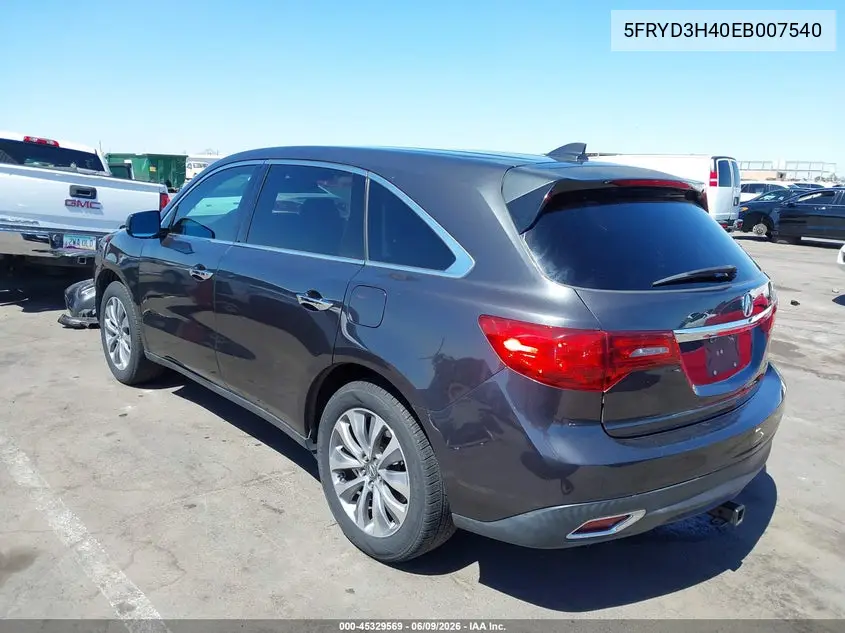 2014 Acura Mdx Technology Package VIN: 5FRYD3H40EB007540 Lot: 45329569