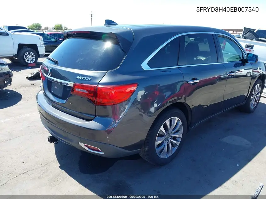 2014 Acura Mdx Technology Package VIN: 5FRYD3H40EB007540 Lot: 45329569